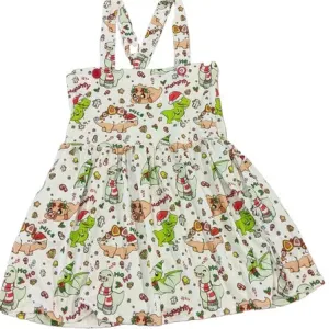 Christmas Dino Suspender Skirt Dress