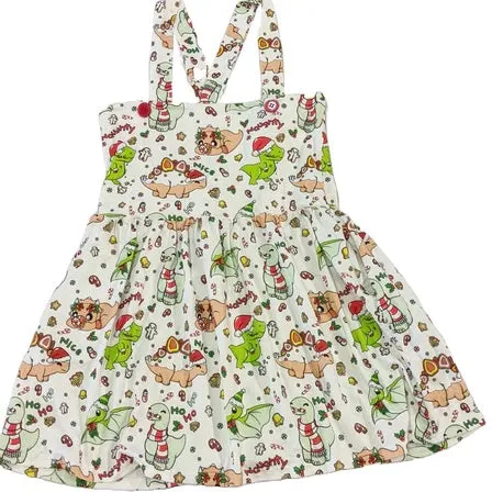 Christmas Dino Suspender Skirt Dress