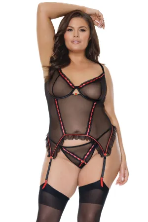 Coquette Black Sheer Stretch Plus Size Bustier & G-String