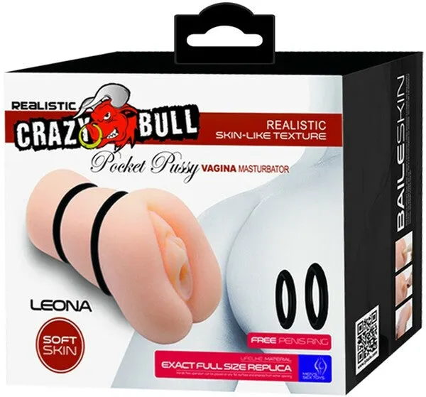 Crazy Bull Leona Realistic 3D Vagina Male Masturbator & 2 Rings Stroker Pocket Pussy