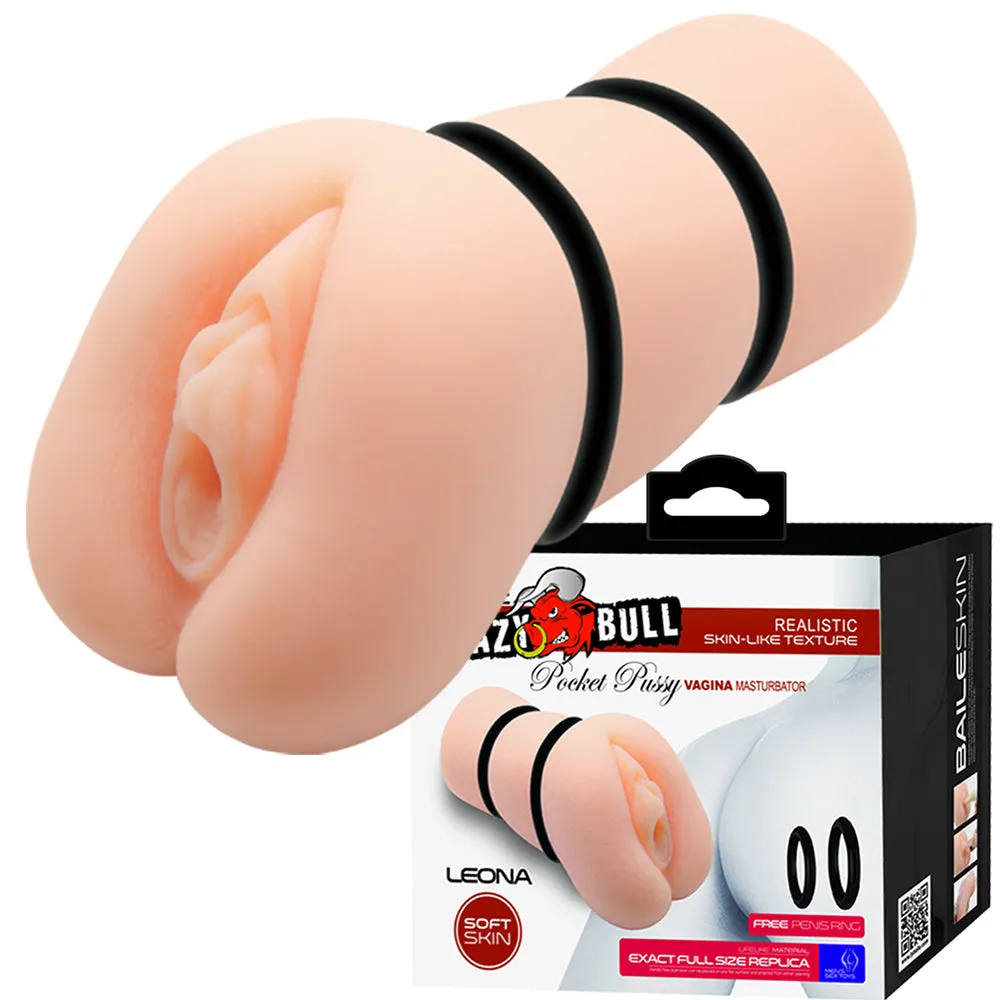 Crazy Bull Leona Realistic 3D Vagina Male Masturbator & 2 Rings Stroker Pocket Pussy