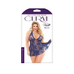 Curve Livie Lace Chemise & G-String Navy 1X/2X