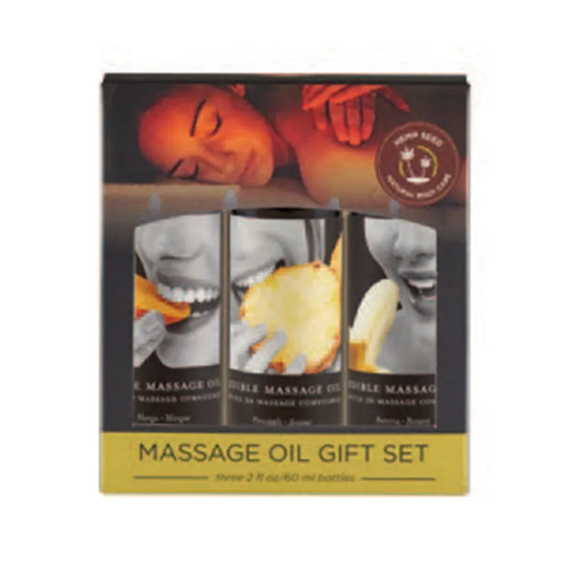Earthly Body Edible Massage Oil Gift Set: 2oz Mango.2oz Banana & 2oz Pineapple