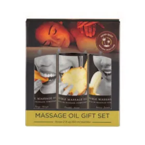 Earthly Body Edible Massage Oil Gift Set: 2oz Mango.2oz Banana & 2oz Pineapple