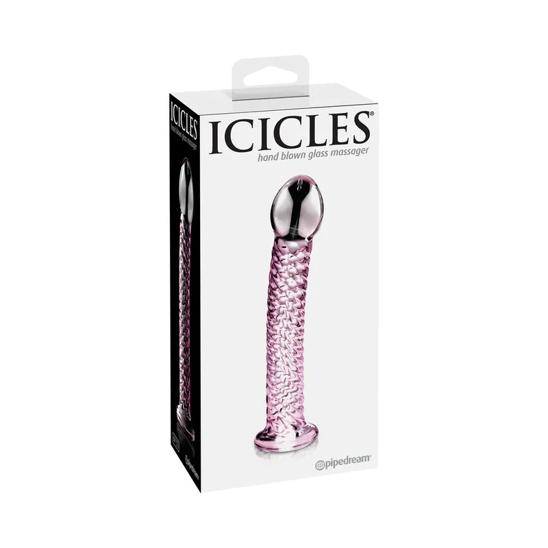 Icicles No. 53 Curved Textured 7 in. Glass Dildo Pink