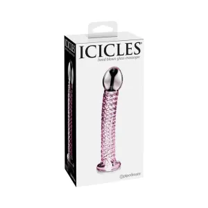 Icicles No. 53 Curved Textured 7 in. Glass Dildo Pink