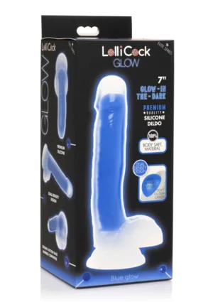 LOLLICOCK 7 GLOW-IN-THE-DARK SILICONE DILDO W/ BALLS BLUE