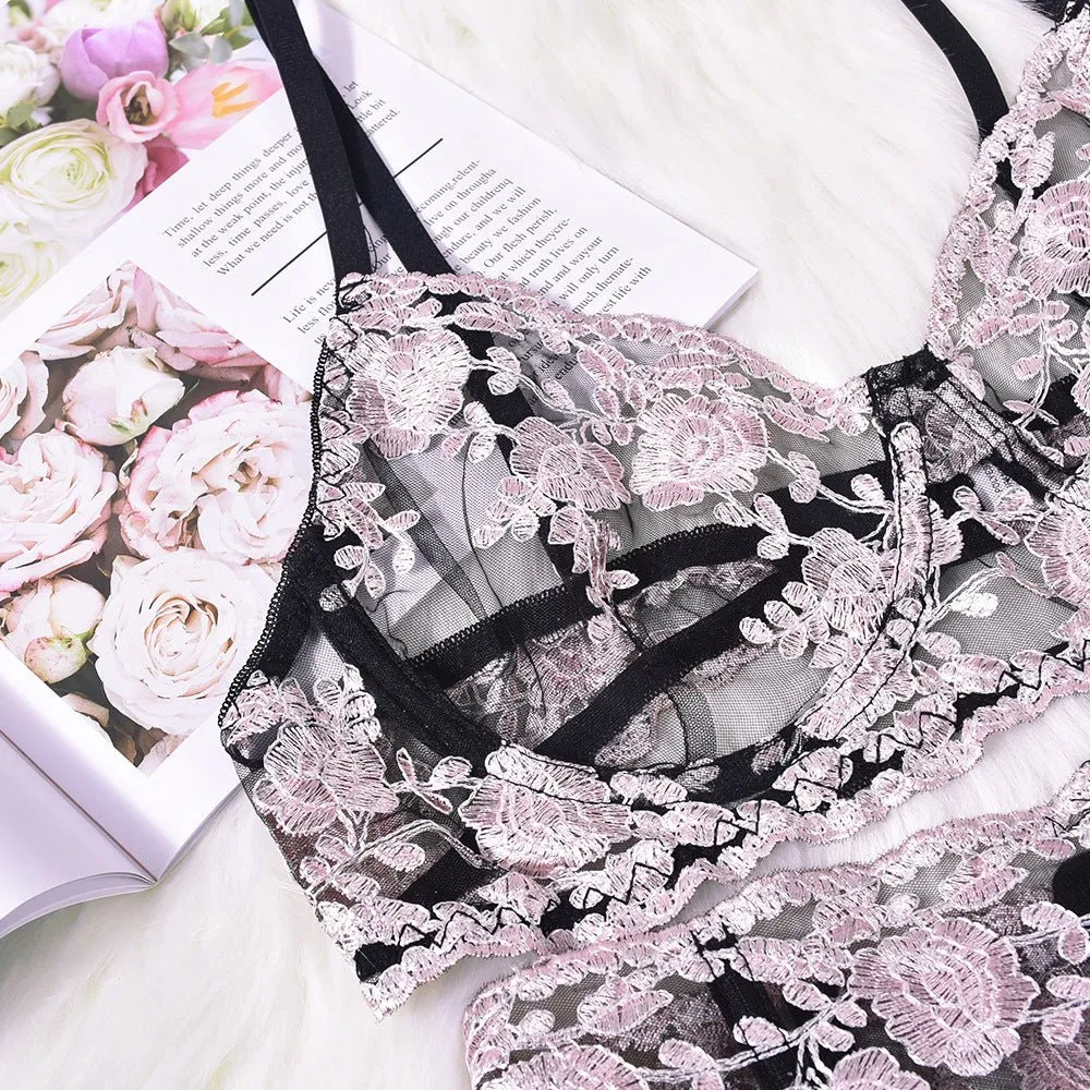 Love Me Mesh Embroidery Breastless Fluffy Skirt Three Sets