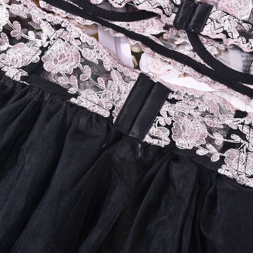 Love Me Mesh Embroidery Breastless Fluffy Skirt Three Sets