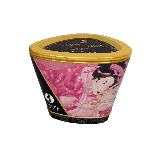 Lumânare pentru masaj SHUNGA Aphrodisia - Rose Petals. cu uleiuri 100% naturale. cu aromă de trandafir. 170 ml