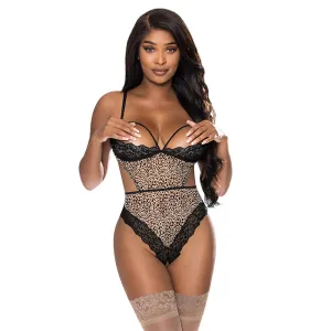 Magic Silk Purrrfect Half Cup Teddy with Split Crotch Leopard L/XL