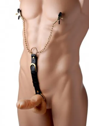MASTER SERIES PENITENTIARY NIPPLE CLAMPS & COCK RING SET GOLD