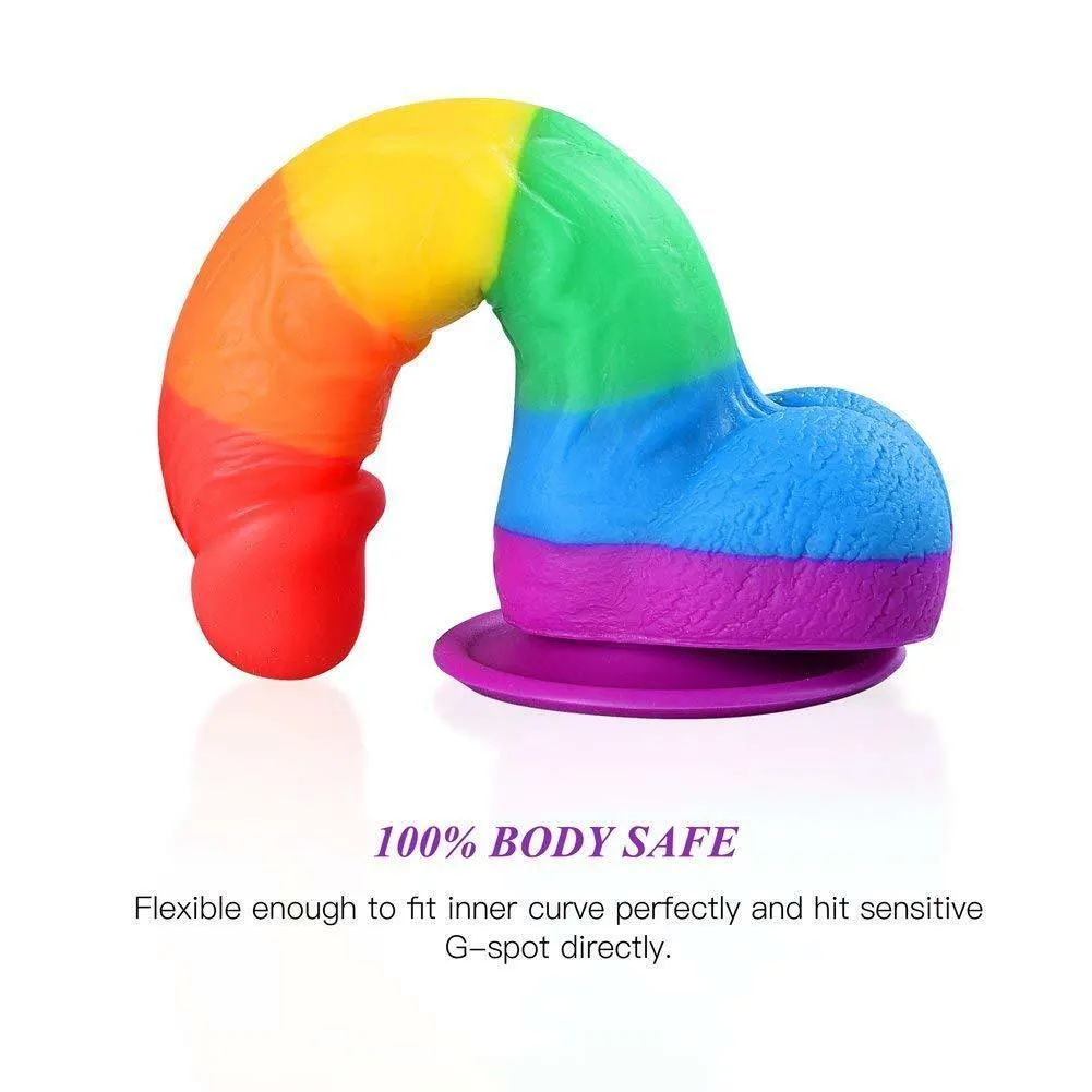 Rainbow Realistic Dildo Suction Cup G-spot Simulator Handheld Massager