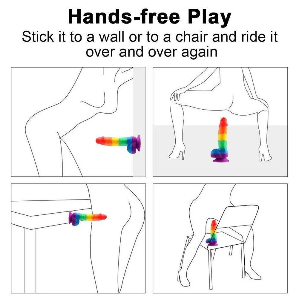 Rainbow Realistic Dildo Suction Cup G-spot Simulator Handheld Massager