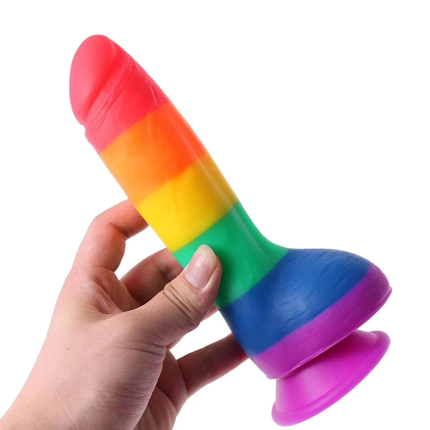 Rainbow Realistic Dildo Suction Cup G-spot Simulator Handheld Massager
