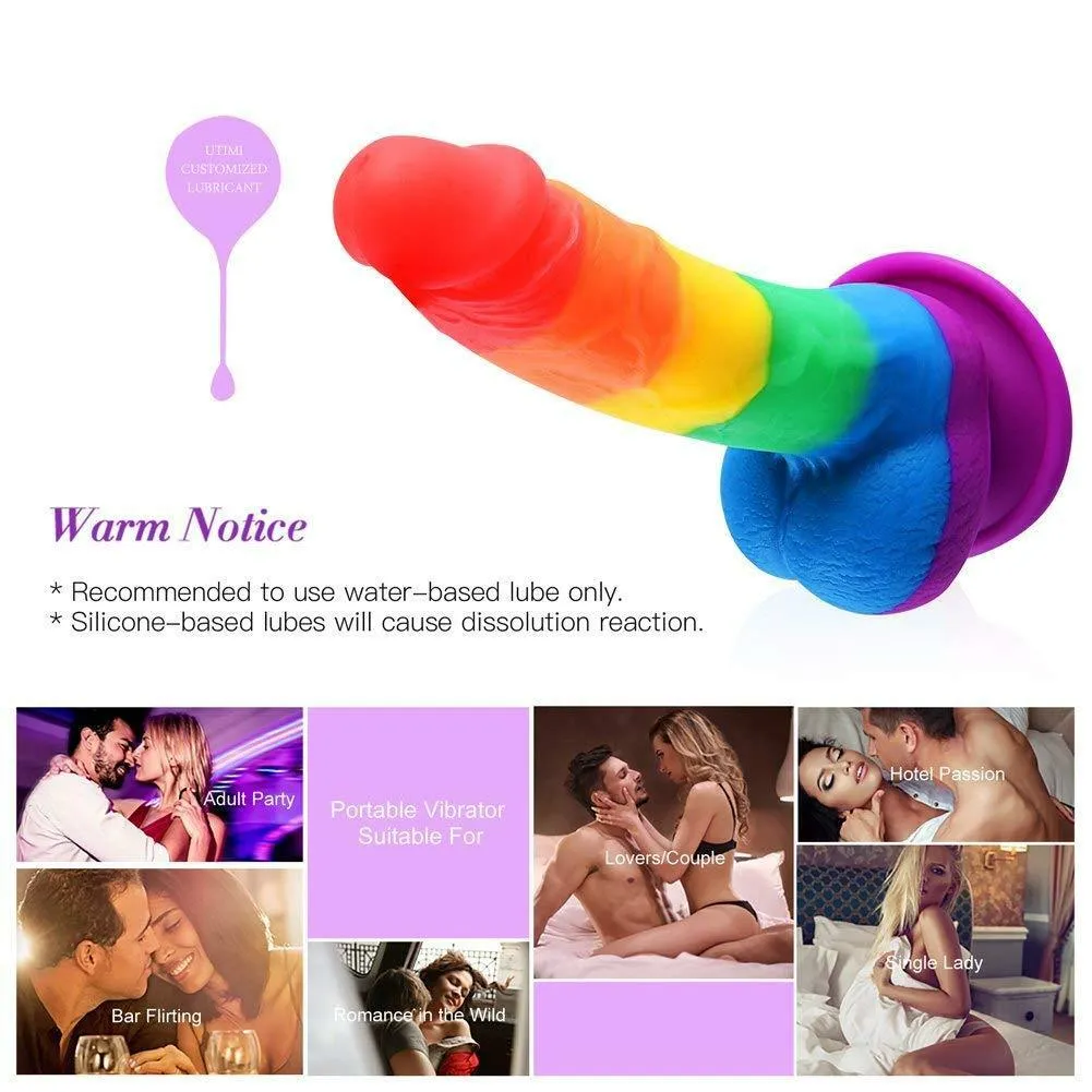 Rainbow Realistic Dildo Suction Cup G-spot Simulator Handheld Massager