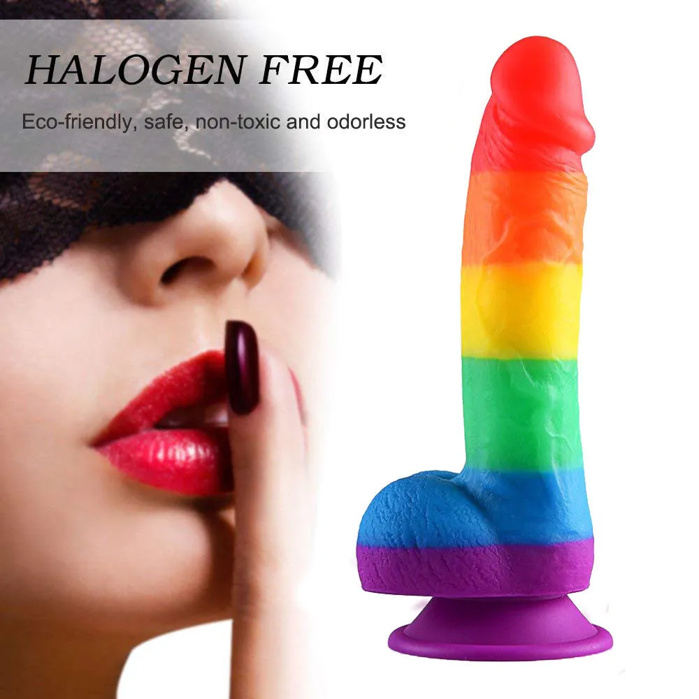 Rainbow Realistic Dildo Suction Cup G-spot Simulator Handheld Massager