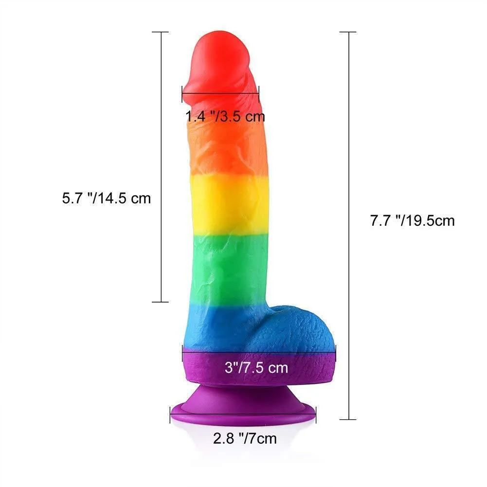 Rainbow Realistic Dildo Suction Cup G-spot Simulator Handheld Massager