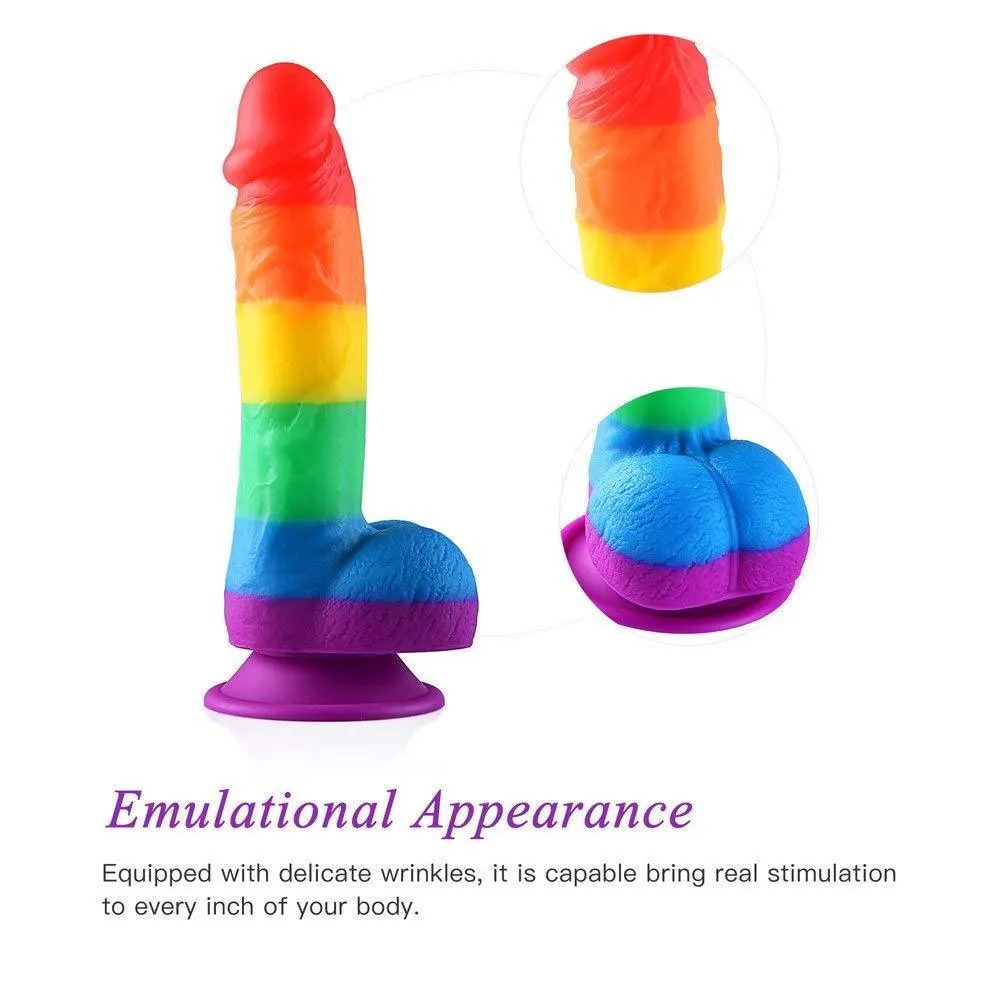 Rainbow Realistic Dildo Suction Cup G-spot Simulator Handheld Massager