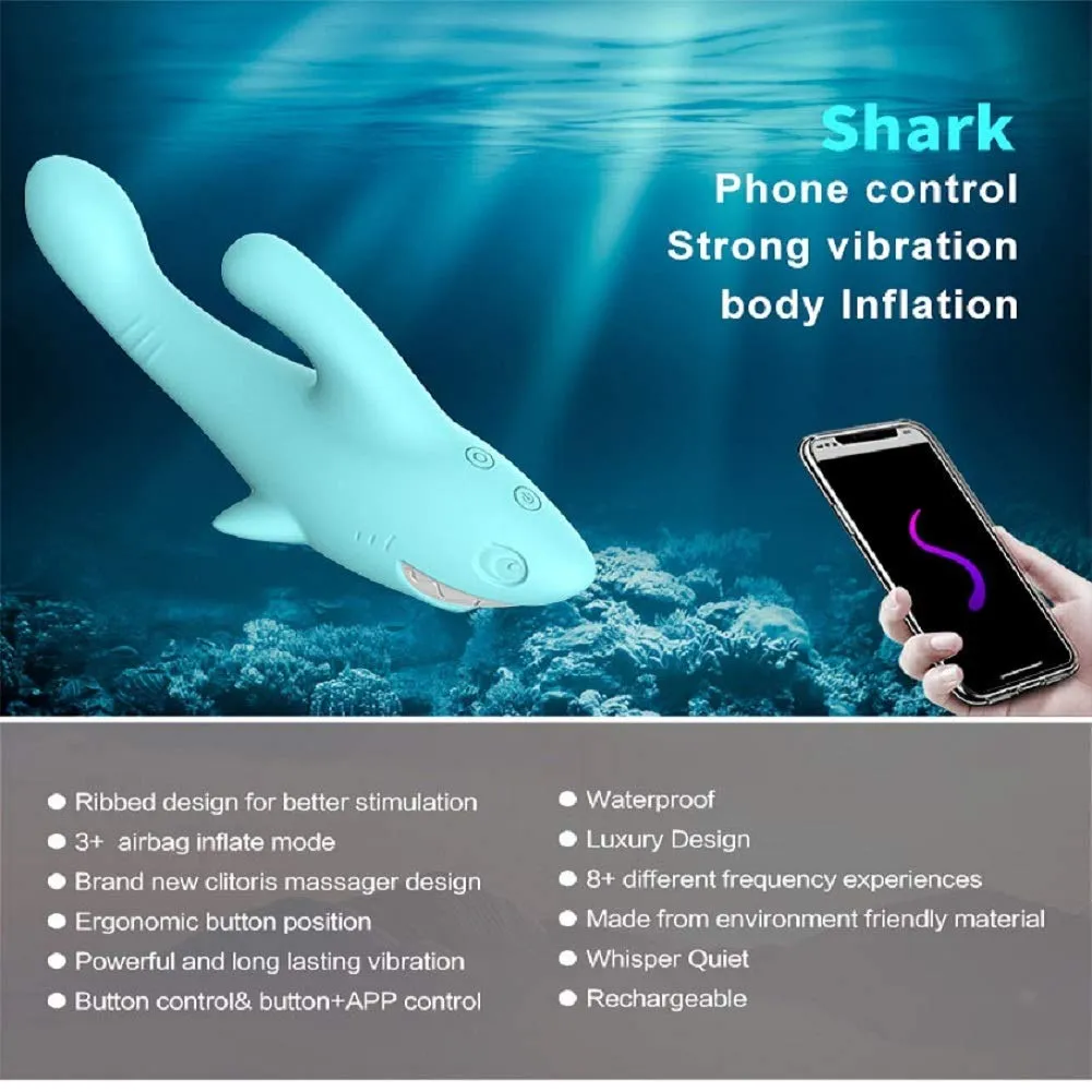 Shark Vibrator Thrusting Expanding Charging AV Massaging Wand