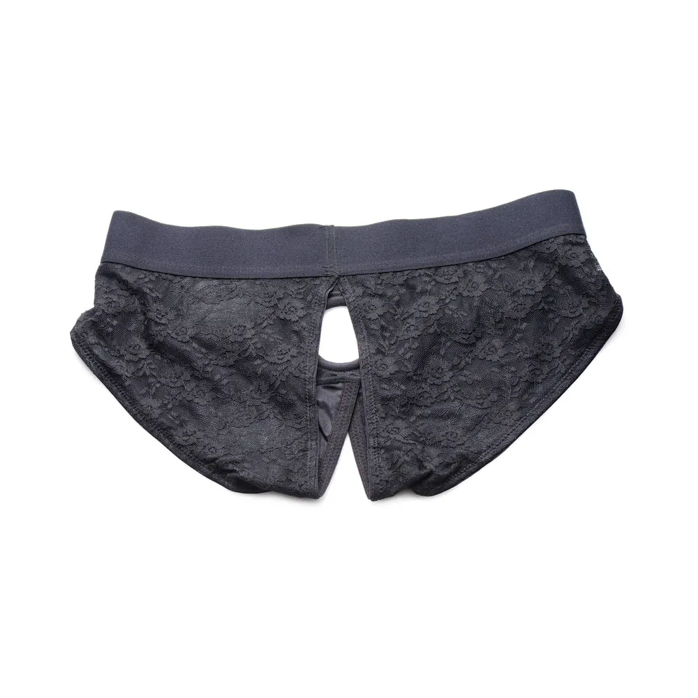 Strap U Lace Envy Crotchless Panty Harness Black 3XL